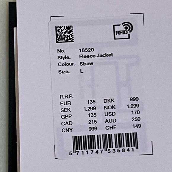 Rains Unisex Water Resistant Insulated Fleece Jacket size L NWT in Straw - Picture 8 of 8